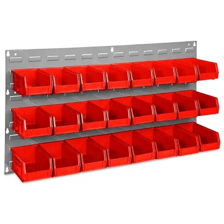 Uline - H-1493R - Wall Mount Bin Rack Uline Red Steel / Plastic 19 X 36 Inch