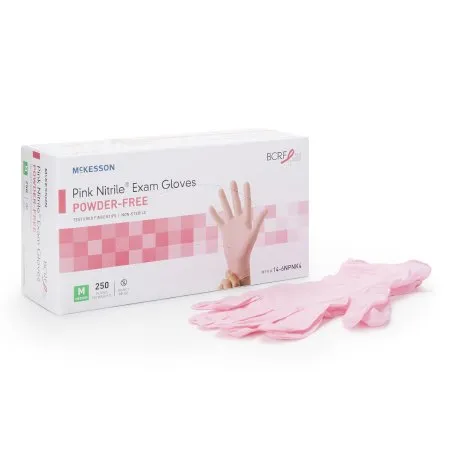 McKesson - 14-6NPNK4 - Pink Nitrile Exam Glove Pink Nitrile Medium NonSterile Nitrile Standard Cuff Length Textured Fingertips Pink Not Rated