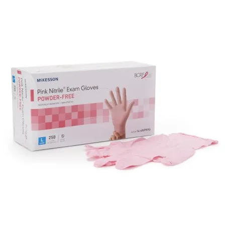 McKesson - 14-6NPNK6 - Pink Nitrile Exam Glove Pink Nitrile Large NonSterile Nitrile Standard Cuff Length Textured Fingertips Pink Not Rated