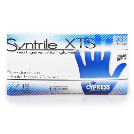 McKesson - 27-18 - Syntrile XTS Exam Glove Syntrile XTS X Large NonSterile Nitrile Standard Cuff Length Textured Fingertips Blue Chemo Tested