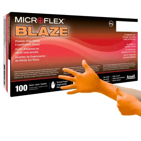Microflex Medical - N484 - MICROFLEX Blaze Exam Glove MICROFLEX Blaze X Large NonSterile Nitrile Standard Cuff Length Textured Fingertips Orange Not Rated
