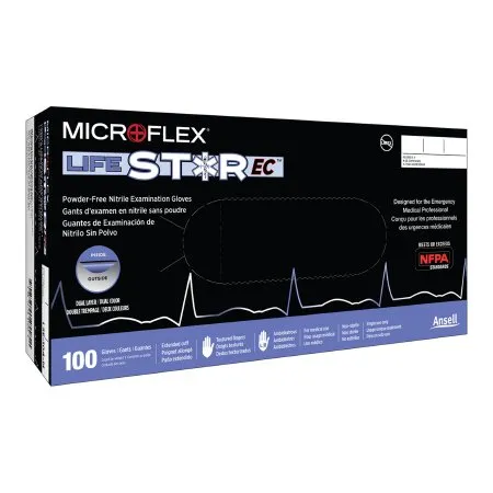 Microflex Medical - LifeStar EC - LSE-104-XXL - Exam Glove LifeStar EC 2X-Large NonSterile Nitrile Extended Cuff Length Textured Fingertips White / Blue Fentanyl Tested
