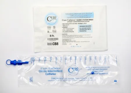 Cure Medical - Cure Catheter - CB8 - Intermittent Closed System Catheter Cure Catheter Closed System / Straight Tip 8 Fr. Without Balloon