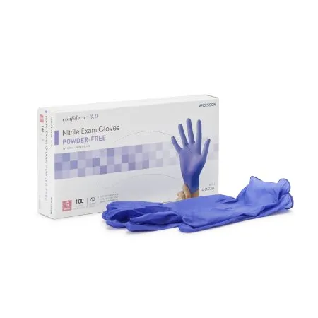 McKesson - 14-6N32EC - Confiderm 3.0 Exam Glove Confiderm 3.0 Small NonSterile Nitrile Standard Cuff Length Textured Fingertips Blue Not Rated
