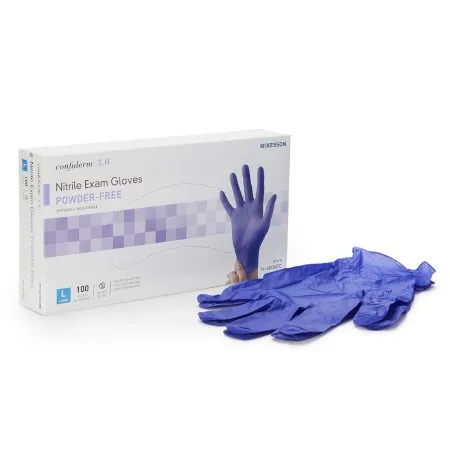 McKesson - 14-6N36EC - Confiderm 3.0 Exam Glove Confiderm 3.0 Large NonSterile Nitrile Standard Cuff Length Textured Fingertips Blue Not Rated