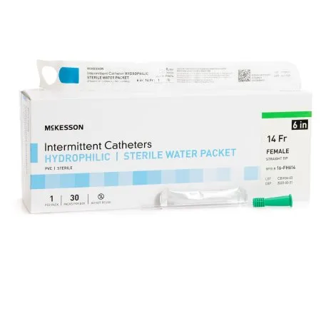 McKesson - 16-FH614 - Urethral Catheter Mckesson Straight Tip Hydrophilic Coated Pvc 14 Fr. 6 Inch