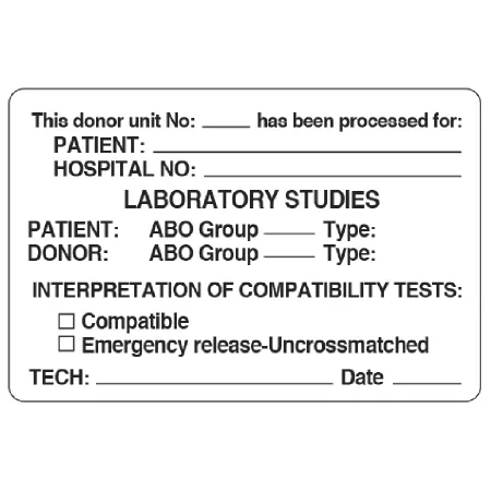 Shamrock Scientific - UPCR-9409 - Pre-printed Label Laboratory Use White Cardstock Patient ________ Hospital No:__ Black Lab / Specimen 2 X 3 Inch