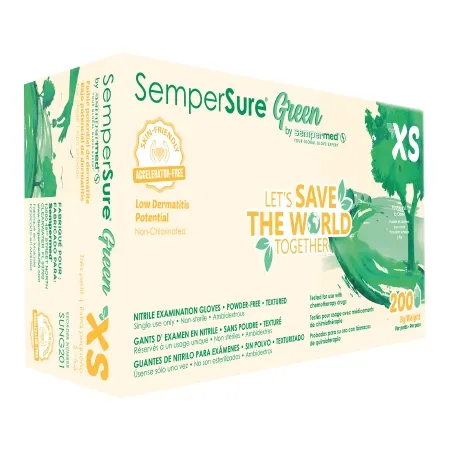 Sempermed USA - SemperSure - SUNG201 - Exam Glove Sempersure X-small Nonsterile Nitrile Standard Cuff Length Textured Fingertips Green Chemo Tested