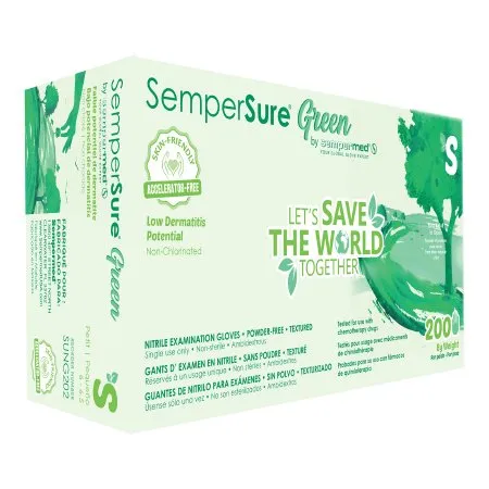 Sempermed USA - SemperSure - SUNG202 - Exam Glove Sempersure Small Nonsterile Nitrile Standard Cuff Length Textured Fingertips Green Chemo Tested