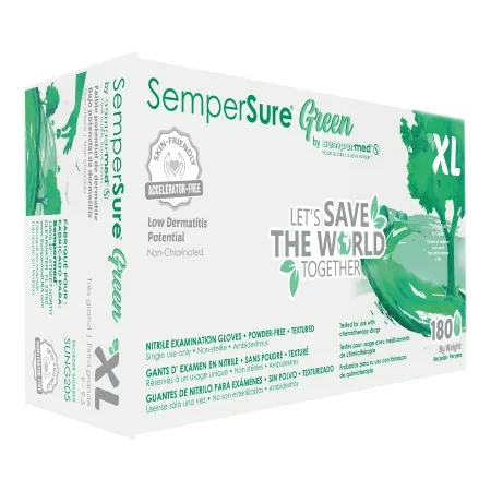 Sempermed USA - SemperSure - SUNG205 - Exam Glove Sempersure X-large Nonsterile Nitrile Standard Cuff Length Textured Fingertips Green Chemo Tested