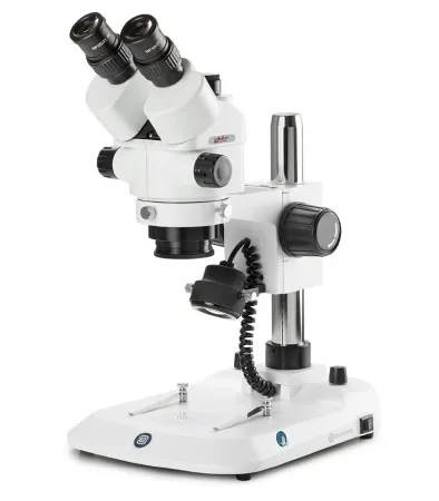 Globe Scientific - StereoBlue - ESB-1903-P - Stereoblue Stereo Microscope Trinocular Head 0.7x To 4.5x Zoom (7x To 45x) Plain Stage With Clips And Clear Plates