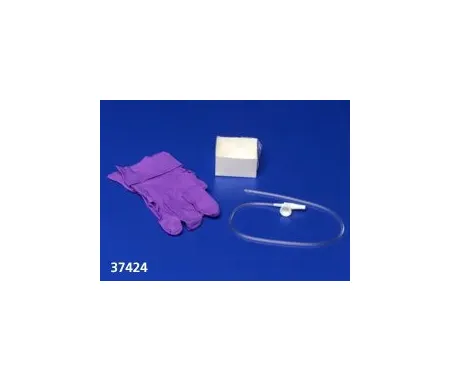 Kendall-Covidien - Argyle - 30877 - Graduated Suction Catheter Mini Kit 8 fr with Safe-T-Vac Valve, Blue Nitrile Latex-free Exam Glove, Pop-up Solution Cup, Sterile