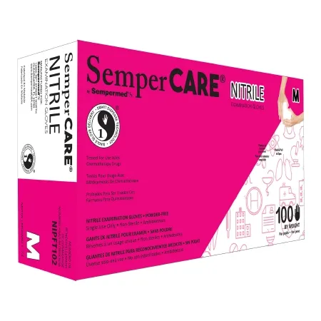 Sempermed USA - SemperCare Nitrile - NIPFT103 - Exam Glove Sempercare Nitrile Medium Nonsterile Nitrile Standard Cuff Length Textured Fingertips Blue Chemo Tested