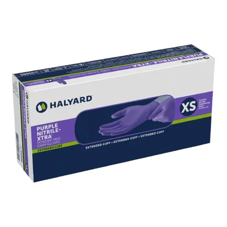 O & M Halyard - Purple Nitrile-Xtra - 55090 - O&M Halyard Purple Nitrile Xtra Exam Glove Purple Nitrile Xtra X Small NonSterile Nitrile Extended Cuff Length Textured Fingertips Purple Chemo Tested