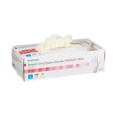 McKesson - 14-818 - Exam Glove Large NonSterile Stretch Vinyl Standard Cuff Length Smooth Ivory Not Rated