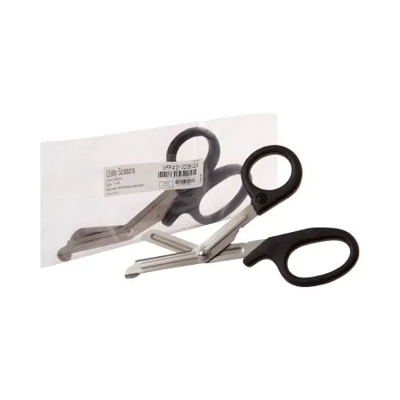 McKesson - 01-320BKGM - Utility Scissors 7 1/4 Inch Length Office Grade Stainless Steel / Plastic NonSterile Finger Ring Handle Angled Blunt Tip / Blunt Tip