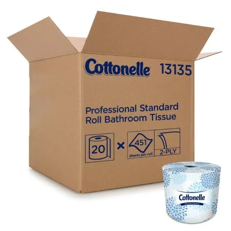 Kimberly Clark - Kleenex Cottonelle Professional - 13135 -  Toilet Tissue  White 2 Ply Standard Size Cored Roll 451 Sheets 4 X 4 Inch