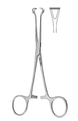 Integra Lifesciences - MeisterHand - MH16-44 - Intestinal Forceps Meisterhand Babcock 6-1/4 Inch Length Surgical Grade German Stainless Steel Nonsterile Ratchet Lock Finger Ring Handle Curved Fenestrated Triangular Jaws