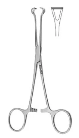 Integra Lifesciences - MeisterHand - MH16-42 - Intestinal Forceps Meisterhand Baby Babcock 5-1/2 Inch Length Surgical Grade German Stainless Steel Nonsterile Ratchet Lock Finger Ring Handle Curved Delicate, Fenestrated Triangular Jaws