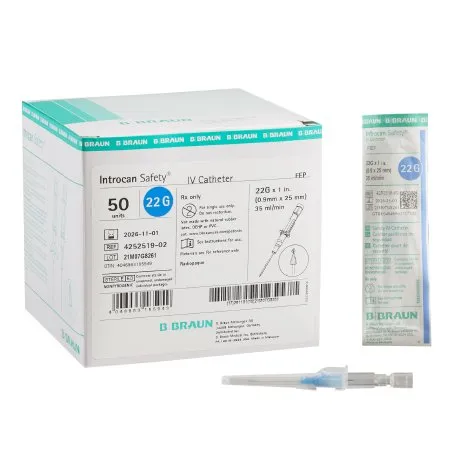B Braun Medical - Introcan Safety - 4252519-02 - B. Braun  Peripheral IV Catheter  22 Gauge 1 Inch Sliding Safety Needle