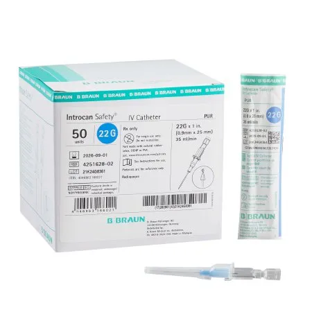 B Braun Medical - Introcan Safety - 4251628-02 - B. Braun  Peripheral IV Catheter  22 Gauge 1 Inch Sliding Safety Needle