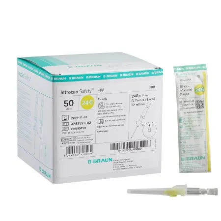 B Braun Medical - From: 4251601-02 To: 4253523-02  B. Braun   Introcan Safety Peripheral IV Catheter Introcan Safety 24 Gauge 0.75 Inch Sliding Safety Needle