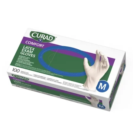 Medline - Curad - CUR8105 - Exam Glove Curad Medium NonSterile Latex Standard Cuff Length Fully Textured Beige Not Rated
