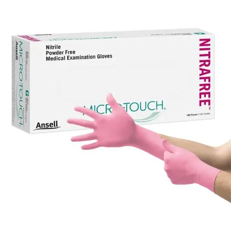 Ansell - Micro-Touch NitraFree - 6034512 - Exam Glove Micro-touch Nitrafree Medium Nonsterile Nitrile Standard Cuff Length Textured Fingertips Pink Chemo Tested