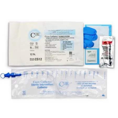 Convatec Cure Medical - Cure Catheter - From: CS12 To: CS12 - Cure Medical  Intermittent Catheter Tray  Closed System / Straight Tip 12 Fr. Without Balloon
