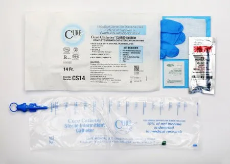 Cure - Cs14 - Intermittent Catheter Tray Cure Catheter Closed System / Straight Tip 14 Fr. Without Balloon