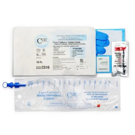 Convatec Cure Medical - Cure Catheter - CS16 - Cure Medical  Intermittent Catheter Tray  Closed System / Straight Tip 16 Fr. Without Balloon