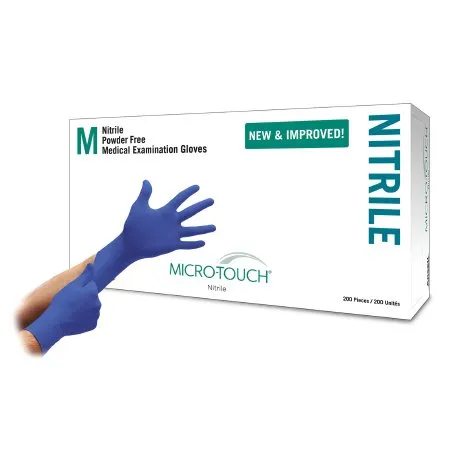 Ansell - Micro-Touch Nitrile - 6034302 - Exam Glove Micro-touch Nitrile Medium Nonsterile Nitrile Standard Cuff Length Textured Fingertips Blue Chemo Tested