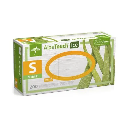 Medline - Aloetouch Ice - MDS195284 -  Exam Glove  Small NonSterile Nitrile Standard Cuff Length Textured Fingertips Green Chemo Tested