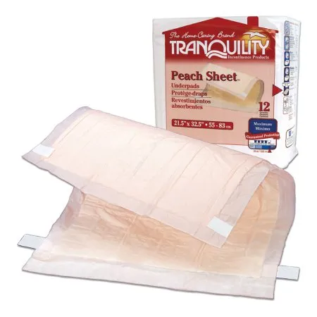 PBE - Principle Business Enterprises - 2074 - Principle Business Ent Tranquility Peach Sheet Underpad 21 1/2" x 32 1/2", 34 oz., Latex free with adhesive tabs.