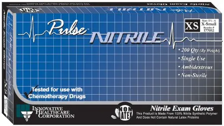 Innovative Healthcare - Pulse Nitrile - 177102 - Exam Glove Pulse Nitrile Small Nonsterile Nitrile Standard Cuff Length Textured Fingertips Aqua Blue Chemo Tested