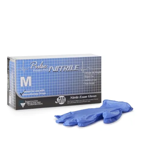 Innovative Healthcare - Pulse Nitrile - 177202 - Exam Glove Pulse Nitrile Medium Nonsterile Nitrile Standard Cuff Length Textured Fingertips Aqua Blue Chemo Tested