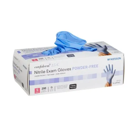 McKesson - 14-6974C - Confiderm 3.5C Exam Glove Confiderm 3.5C Small NonSterile Nitrile Standard Cuff Length Textured Fingertips Blue Chemo Tested