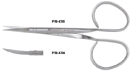 Integra Lifesciences - Padgett - PM-4704 - Iris Scissors Padgett 4 Inch Length Surgical Grade Stainless Steel Nonsterile Ribbon Style Finger Ring Handle Curved Blade Sharp Tip / Sharp Tip