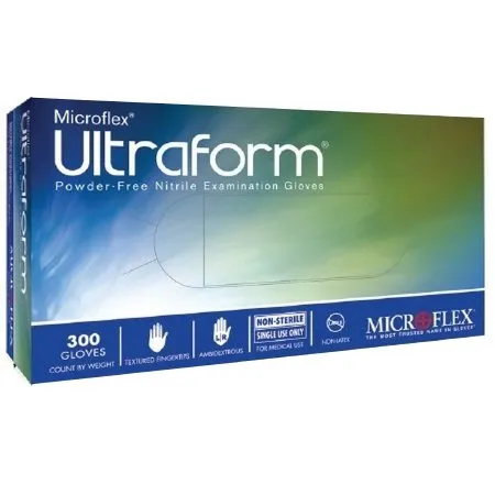 Microflex Medical - Ultraform - UF-524-S - Exam Glove Ultraform Small NonSterile Nitrile Standard Cuff Length Textured Fingertips Blue Not Rated