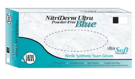 Innovative - NitriDerm Ultra Blue - 157300 - Exam Glove NitriDerm Ultra Blue Large NonSterile Nitrile Standard Cuff Length Fully Textured Light Blue Chemo Tested / Fentanyl Tested