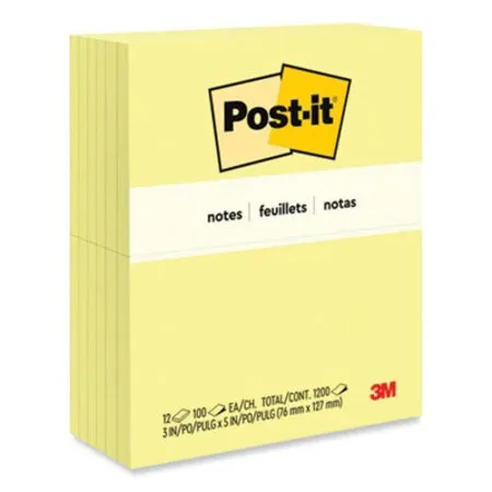 Post-it Notes - MMM-655YW - Original Pads In Canary Yellow, 3 X 5, 100 Sheets/pad, 12 Pads/pack