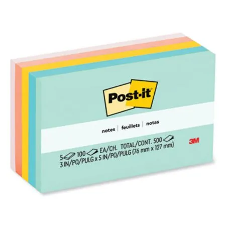 Post-it Notes - MMM-655AST - Original Pads In Beachside Cafe Collection Colors, 3 X 5, 100 Sheets/pad, 5 Pads/pack