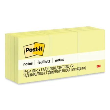 Post-it Notes - MMM-653YW - Original Pads In Canary Yellow, 1.38 X 1.88, 100 Sheets/pad, 12 Pads/pack