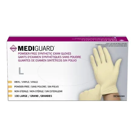 Medline - MediGuard - MSV603 - Exam Glove MediGuard Large NonSterile Stretch Vinyl Standard Cuff Length Smooth Beige Not Rated