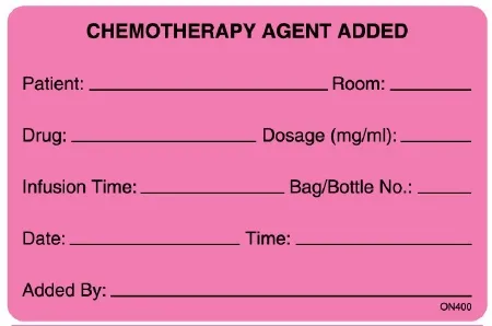United Ad Label - UAL - ULON400 - Pre-printed Label Ual Warning Label Pink Paper Chemotherapy Agent Added Black Biohazard 2-5/8 X 4 Inch