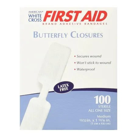 Medique Products - First Aid Brand - 60233 - Skin Closure Strip First Aid Brand 1/8 X 1-13/16 Inch Nonwoven Material Butterfly Closure White