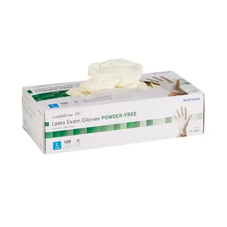 McKesson - 14-1383 - Confiderm Exam Glove Confiderm Large NonSterile Latex Standard Cuff Length Fully Textured Ivory Not Rated
