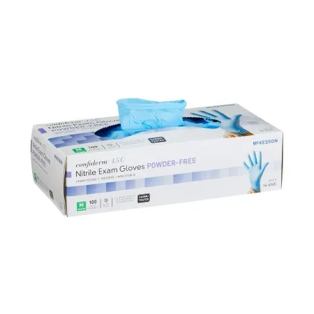 McKesson - 14-656C - Confiderm 4.5C Exam Glove Confiderm 4.5C Medium NonSterile Nitrile Standard Cuff Length Textured Fingertips Blue Chemo Tested