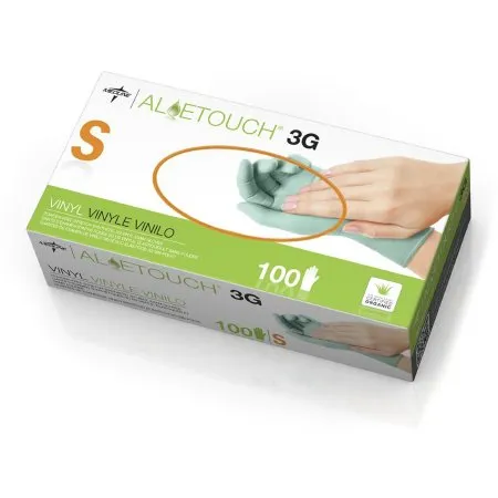 Medline - Aloetouch 3G - California Only - 6MDS195174 - Exam Glove Aloetouch 3G - California Only Small NonSterile Stretch Vinyl Standard Cuff Length Smooth Green Not Rated