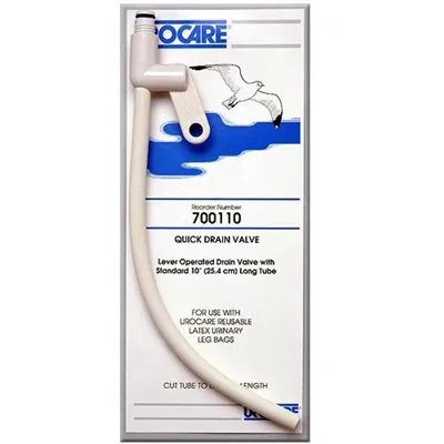 Urocare Products - Urocare Quick Drain Valve - UC700110 - Long DrainTube Urocare Quick Drain Valve Standard  0.25 I.D. X 10 Long Inch  White rubber and Plastic  NonSterile